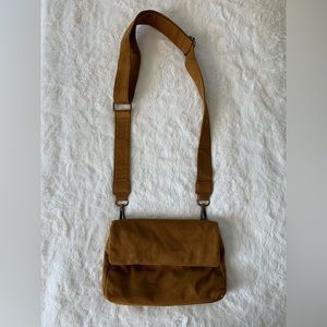 Anthropologie Brown Small Faux Suede Fold Snap convertible Clutch.